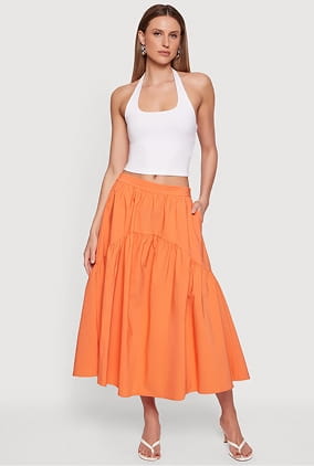 Shop Drop Waist Ruffle Trim Midi Skirt