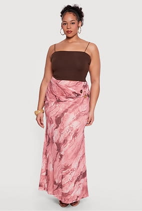 Shop Plus Size Marble Print Maxi Skirt with Resin Metallic Detail