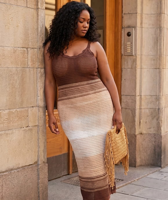 Shop Plus Size Ombre Striped Crochet Cami Maxi Dress