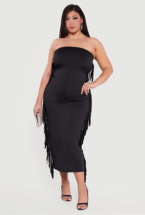 Shop Plus Size Fringe Side Maxi Tube Dress