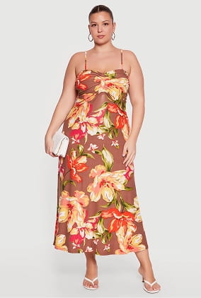 Shop Plus Size Floral Print Ruched Sleeveless Maxi Dress