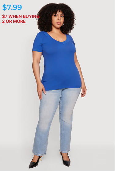 Shop Plus Size Basic V-Neck Short Sleeve Top