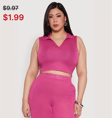 Shop Plus Size Daisy Sleeveless Cropped Polo Top