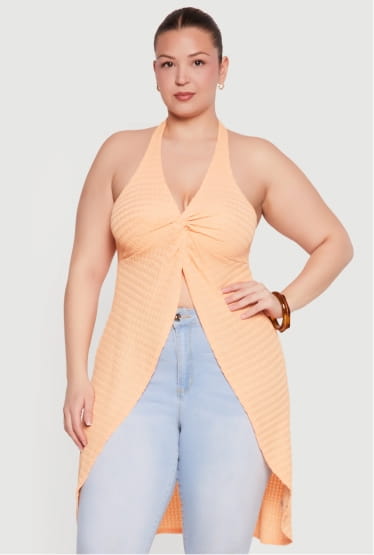 Shop Plus Size Twisted Front Tunic Halter Top