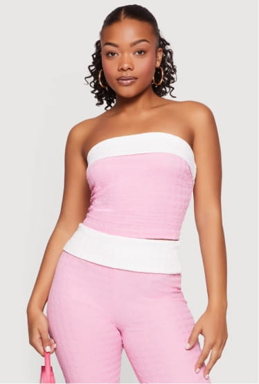 Shop Textured Knit Contrast Trim Crop Tube Top