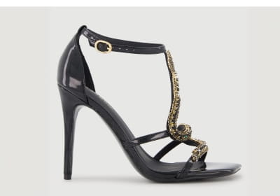 Shop Rhinestone Snake Detail Ankle Strap Ultra High Heels