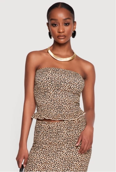 Shop Leopard Print Ruffle Trim Tube Top