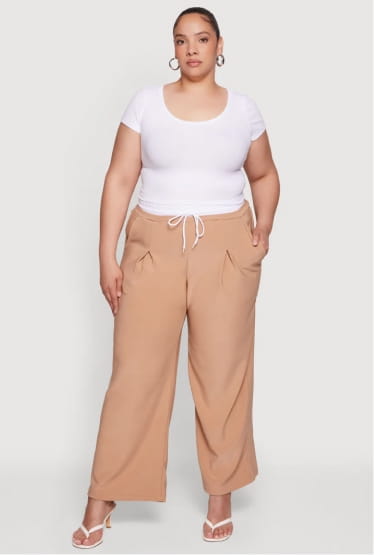 Shop Plus Size Contrast Trim Drawstring Waist Pleated Pants