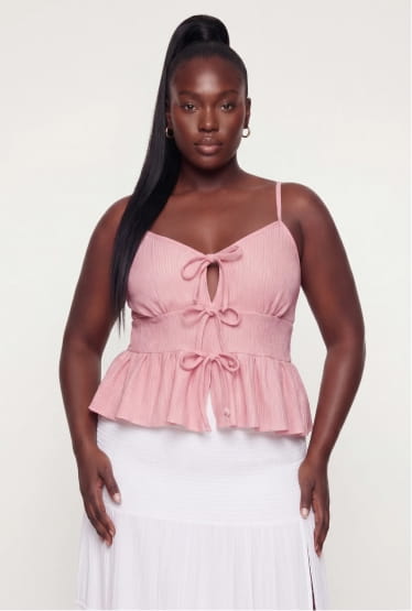 Shop Plus Size Tie Front Keyhole Detail Peplum Top