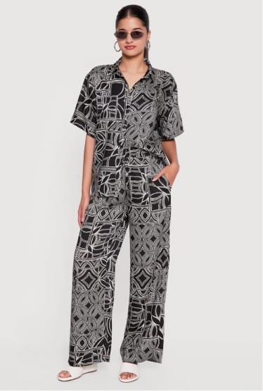 Shop Printed Pattern High Waisted Wide Leg Pants