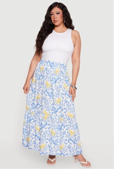 Shop Plus Size Floral High Waisted Maxi Skirt