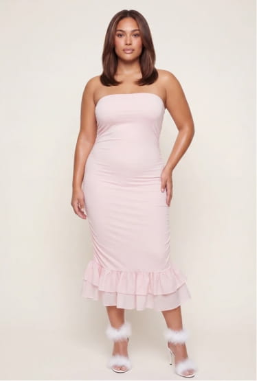 Shop Plus Size Ruffle Hem Side Ruched Tube Dress
