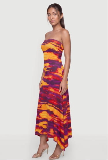 Shop Printed Pattern Sharkbite Hem Tube Maxi Dress