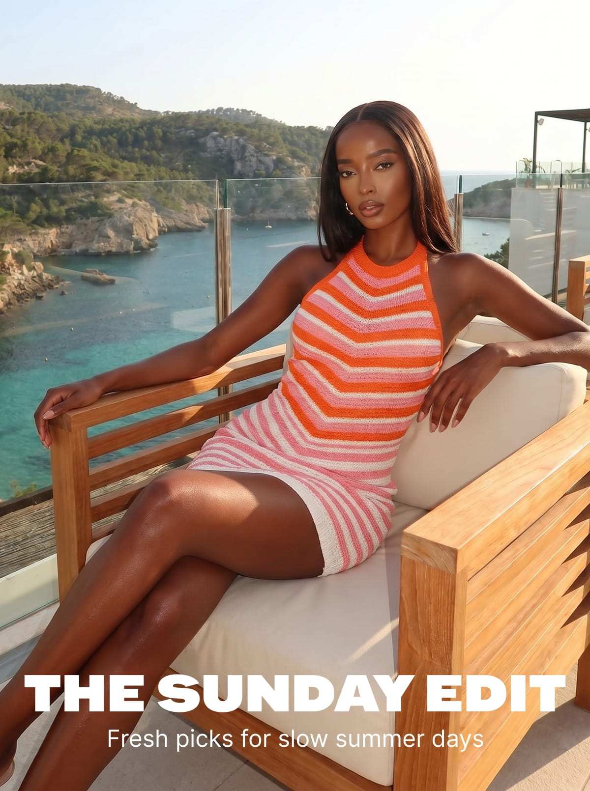 THE SUNDAY EDIT - Shop Chevron Stripe Tie Back Halter Crochet Midi Dress