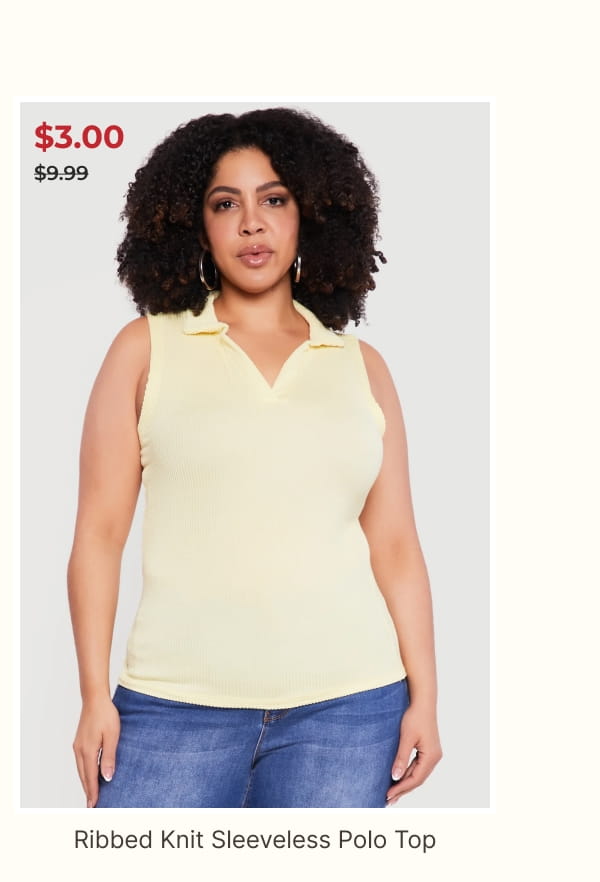 Shop Plus Size Ribbed Knit Sleeveless Polo Top