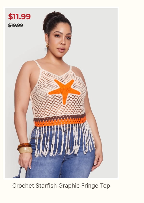 Shop Plus Size Crochet Starfish Graphic Fringe Top
