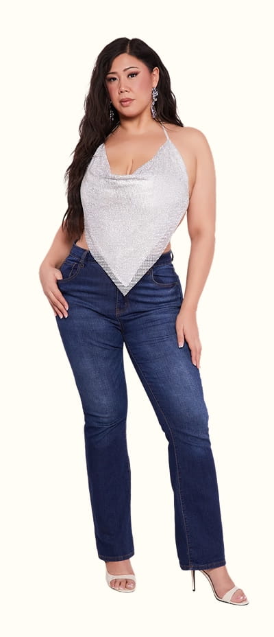 Shop Plus Size Rhinestone Hanky Hem Halter Top