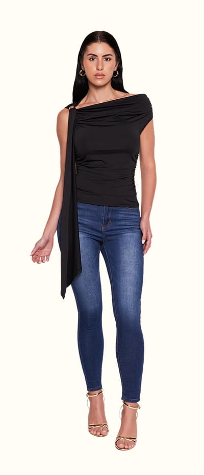 Shop Metallic Detail Side Ruched Blouse