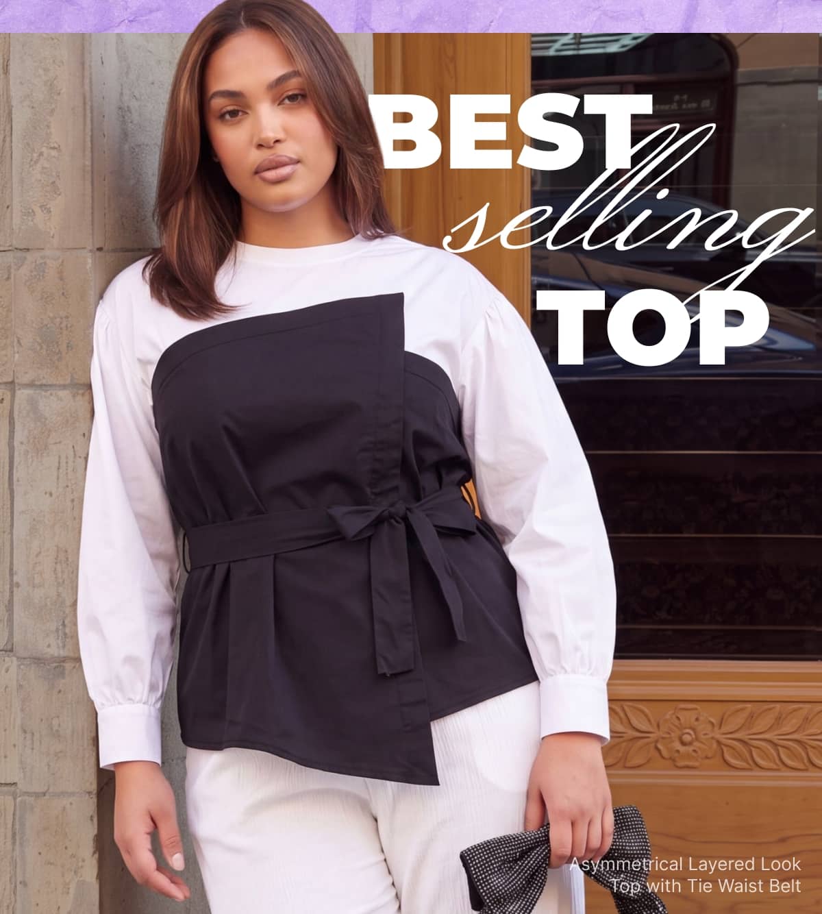 Shop Plus Size Asymmetrical Layered Look Top with Tie Waist Belt