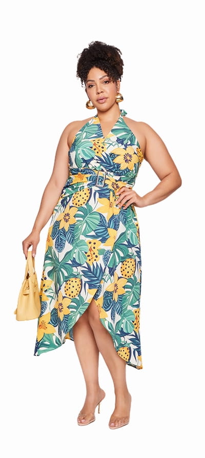 Shop Plus Size Floral Crepe Knit Faux Wrap High Low Dress