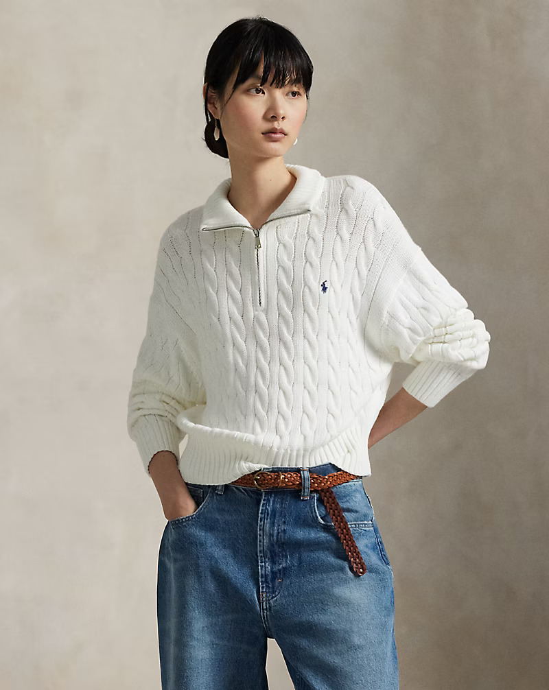 Cable-Knit Cotton Quarter-Zip Sweater Cable-Knit Cotton Quarter-Zip Sweater