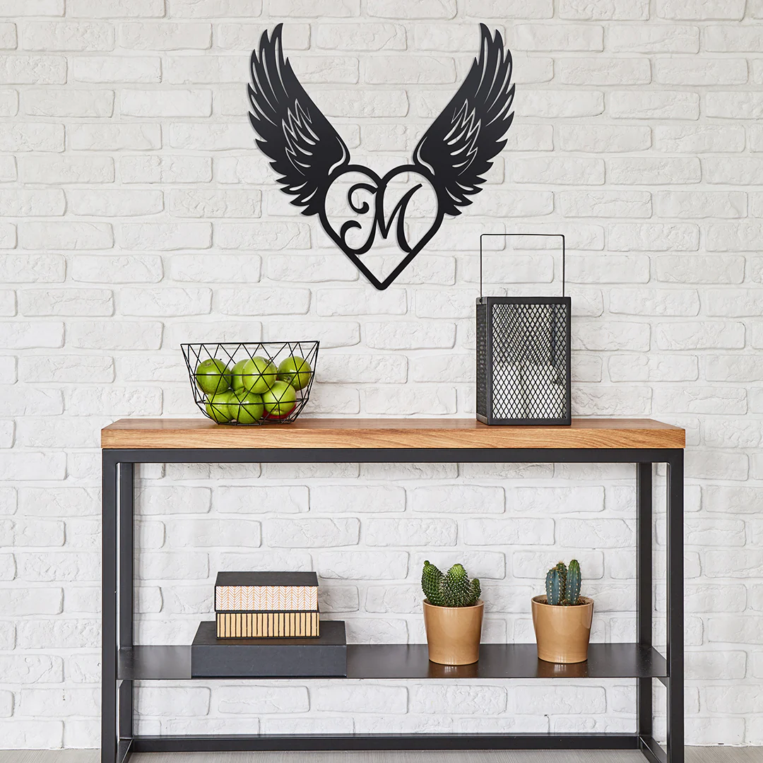 Image of Heart with Angel Wings Monogram