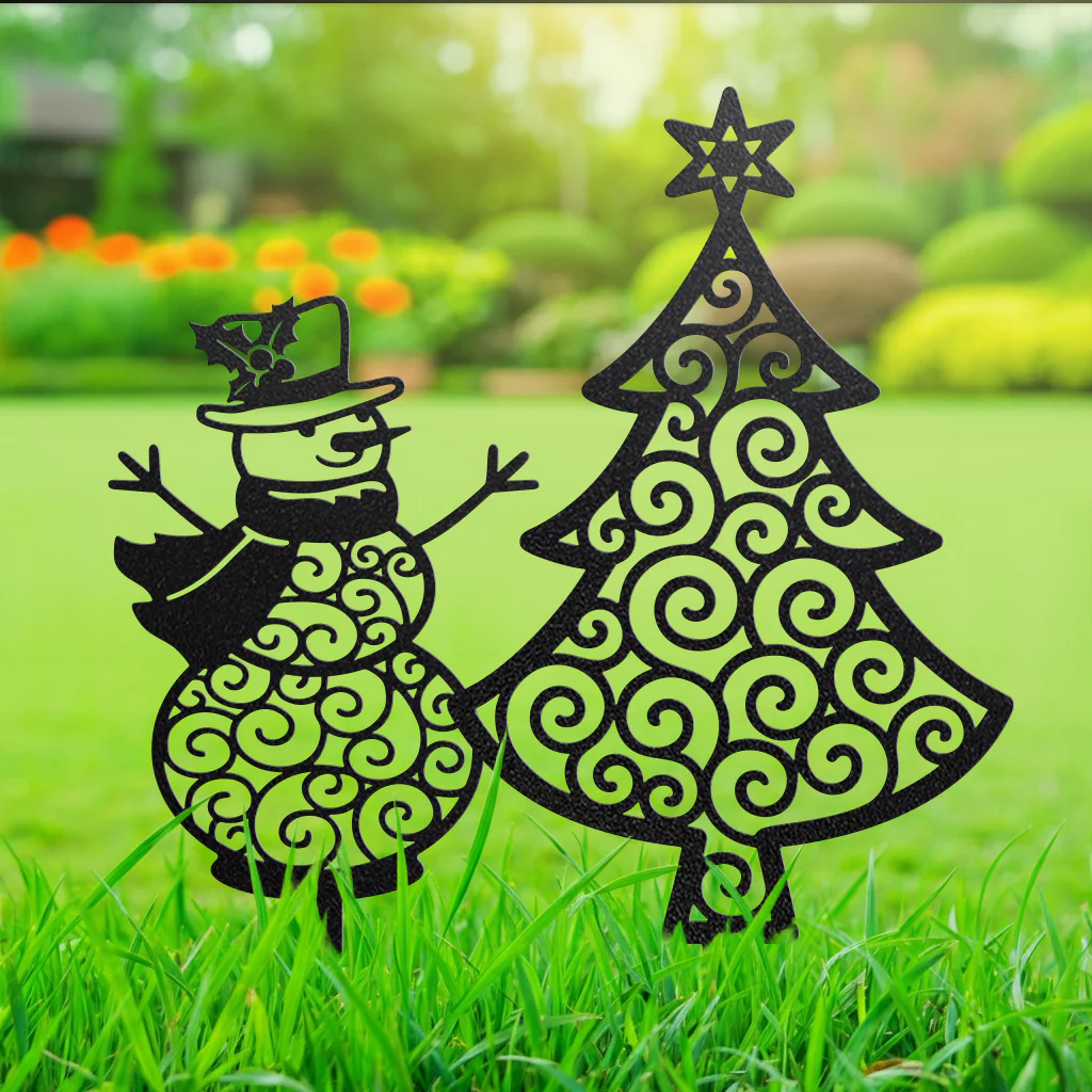 Image of Happy Snowman Christmas Tree Garden Stake Set