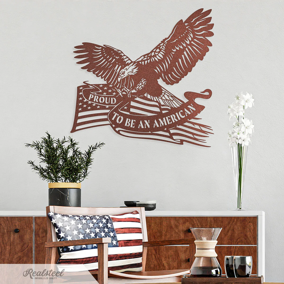Image of Proud To Be An American Eagle Patriotic Metal Wall Art