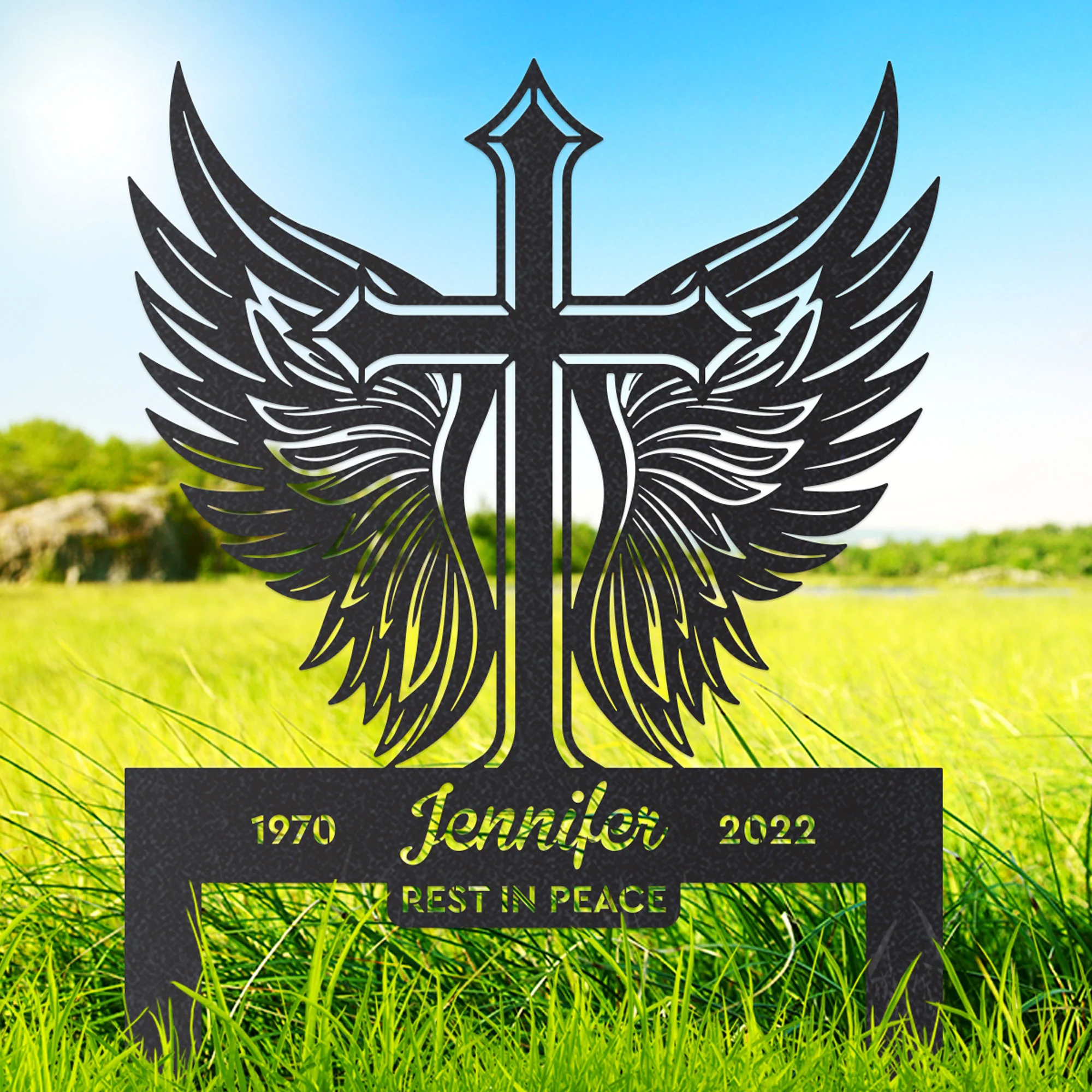 Image of Memorial Cross with Wings Grave Marker