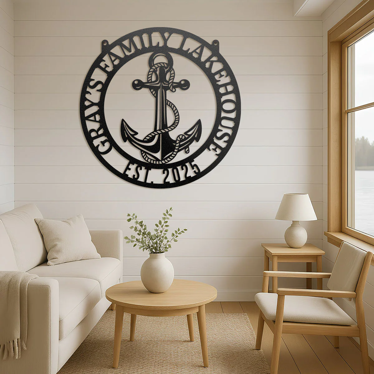 Image of Personalized Anchor Monogram Metal Sign – Nautical Wall Decor for Home, Beach House & Boats