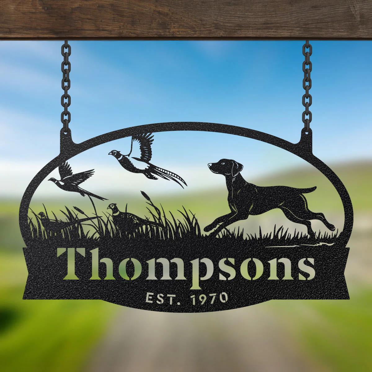Image of Pheasants & Dog Monogram Metal Wall Art