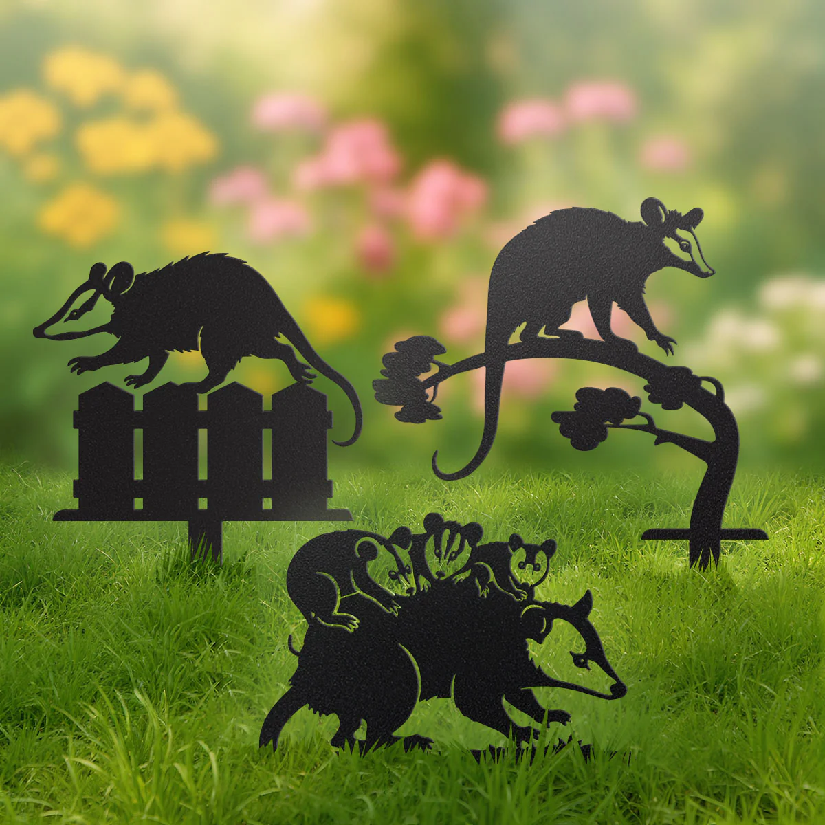 Image of Garden Art - Opossums Garden Stake Set