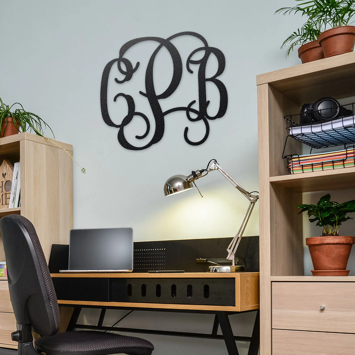 Image of Curly Wall Monogram – Personalized 3-Letter Metal Sign