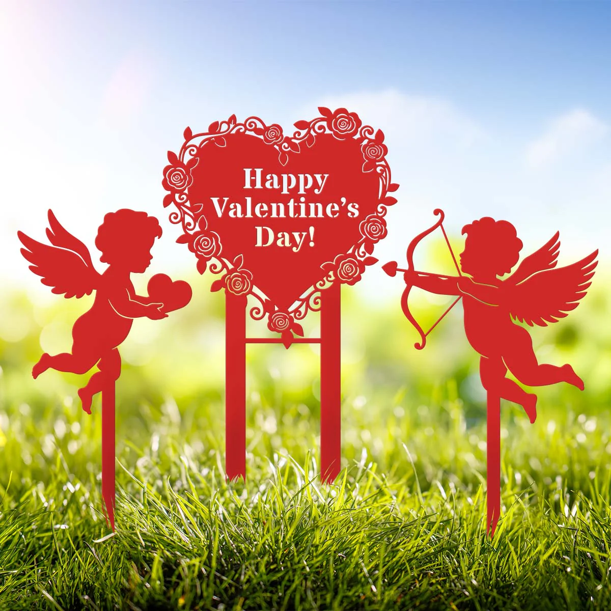 Image of Cupids Heart Monogram Stake Set of 3