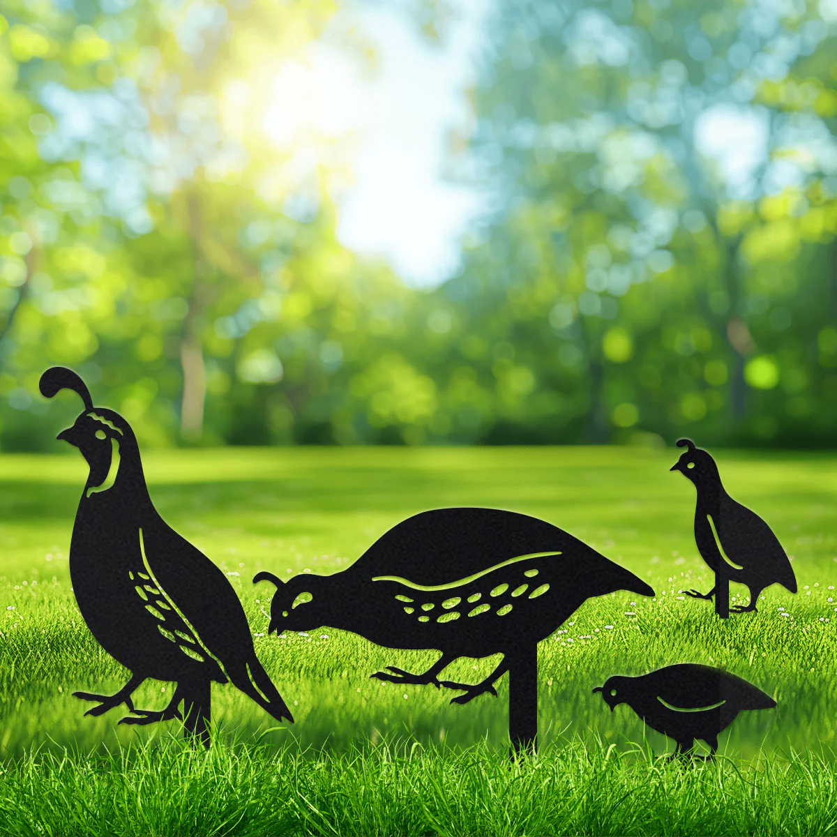Image of Garden Art - Quail Garden Stake Set