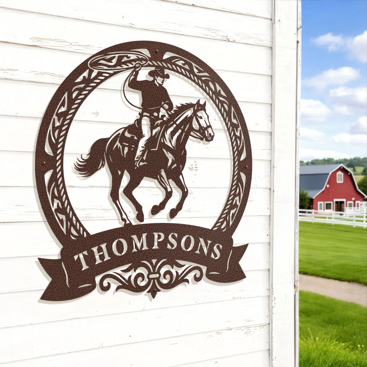 Image of Cowboy Roping Horse Metal Monogram – Western Steel Decor