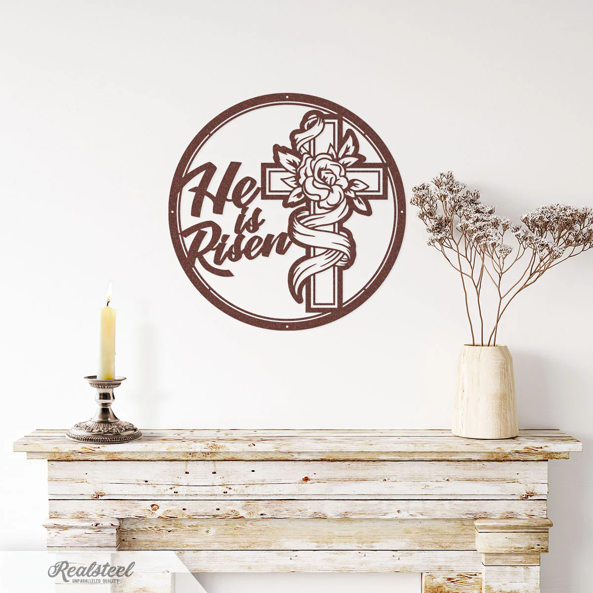 Image of He Is Risen Cross Metal Art