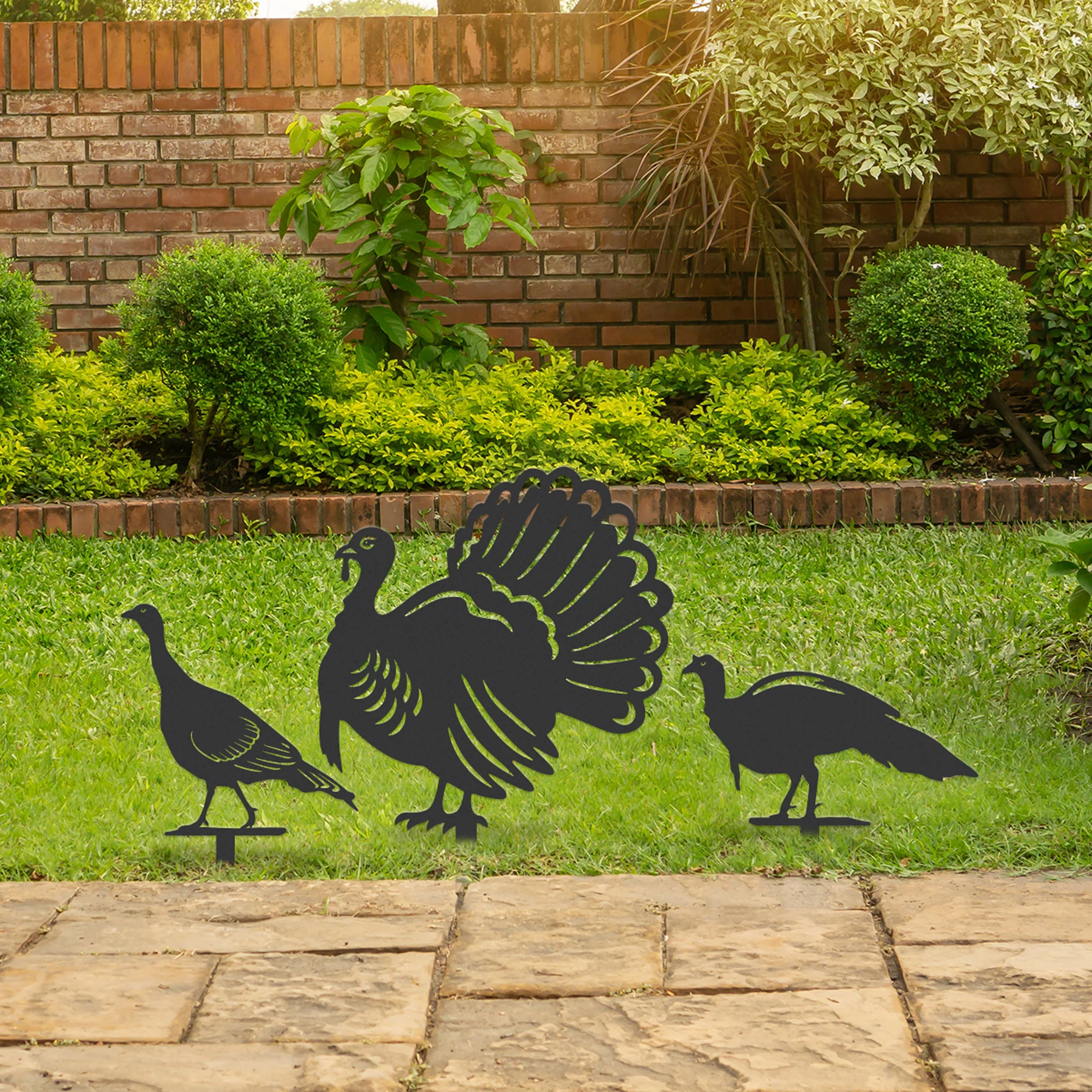 Image of Garden Art - Rustic Turkey Garden Stakes