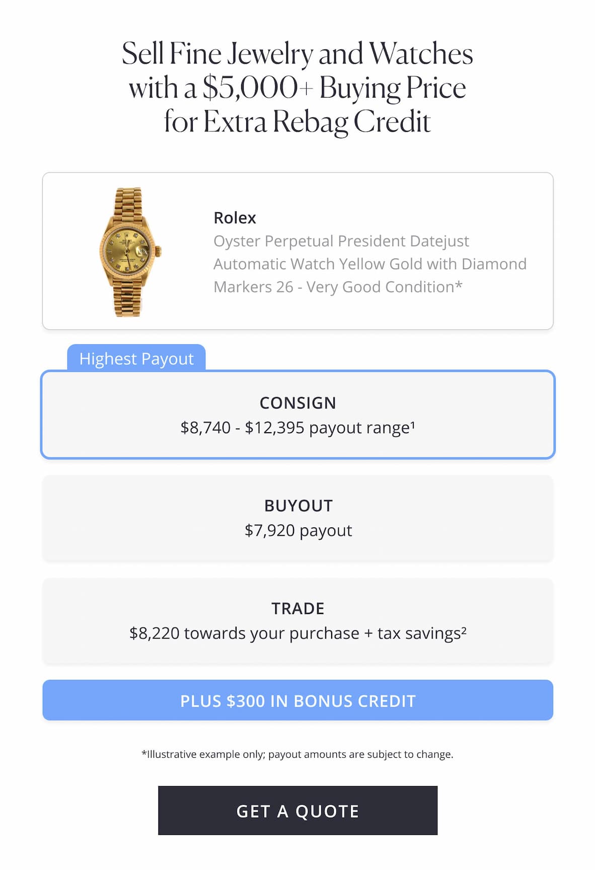 Sell Fine Jewelry and Watches with a $5,000+ Buying Price for Extra Rebag Credit