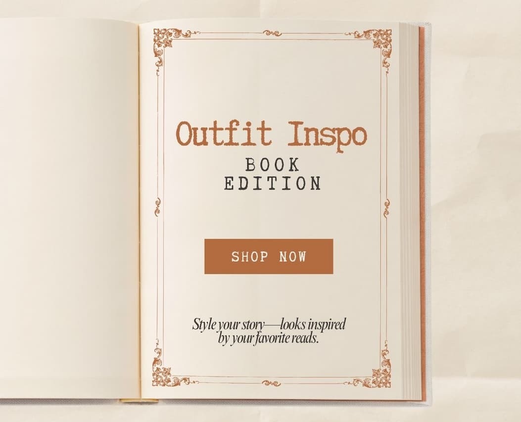 'Outfit Inspo: Book Edition.' Button: 'Shop Now.'