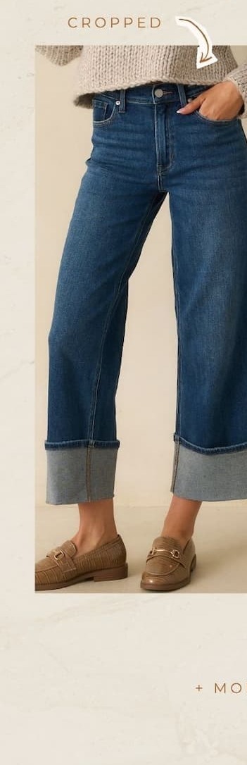 Image of model wearing Indigo Wide-Leg Cuffed Jeans.