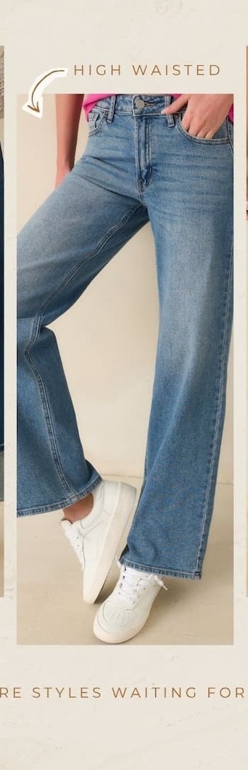 Image of model wearing Medium Wash Wide Leg Jeans.