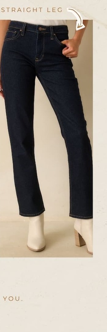 Image of model wearing Deep Indigo Straight Leg Jeans.