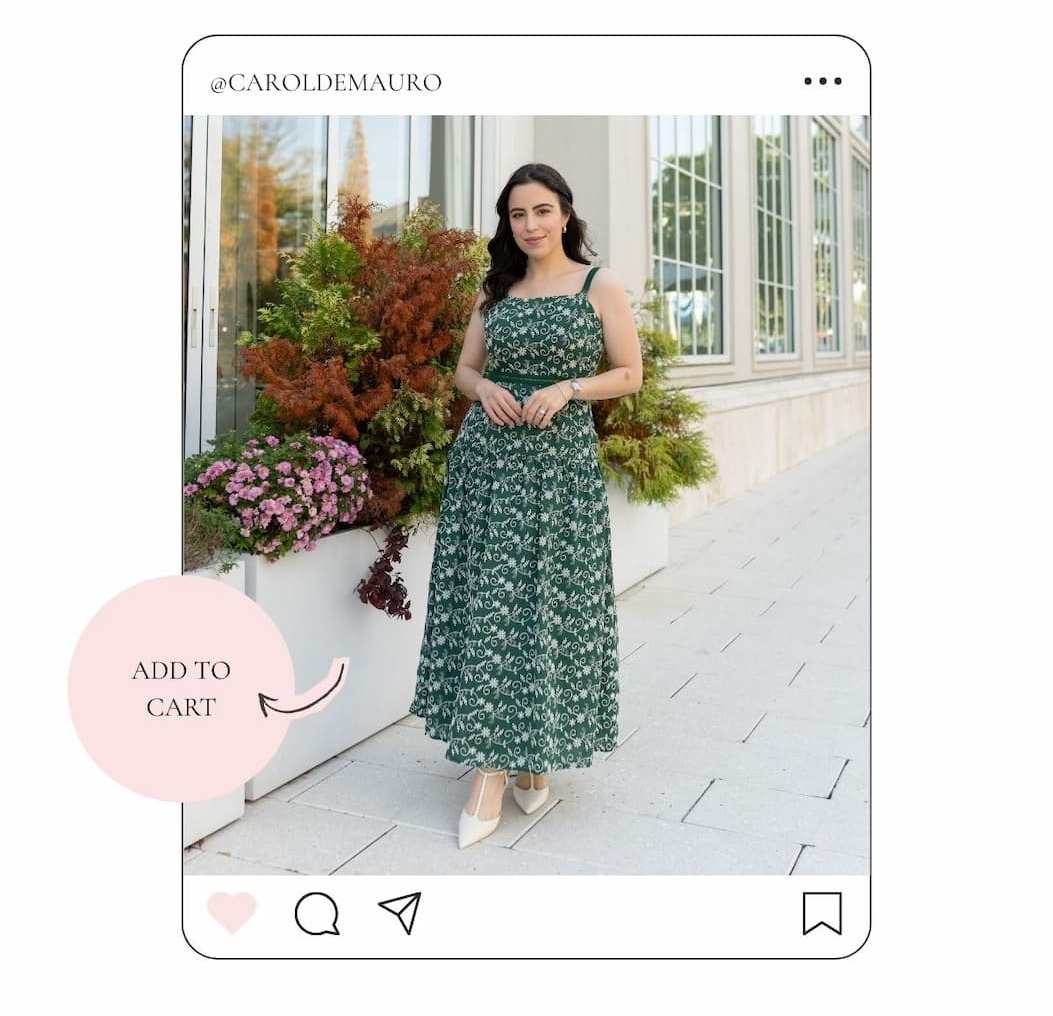 Image of model wearing a Hunter Green Floral Embroidered Eyelet Maxi Dress. Button: 'Add to Cart.'