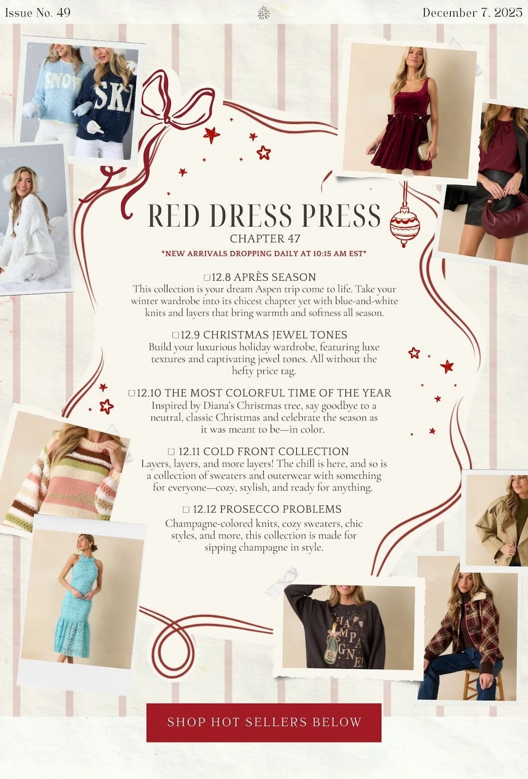 'Red Dress Press. Chapter 49.' Button: 'Shop Hot Sellers Below.'