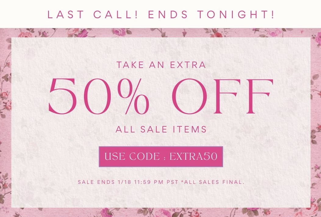 Take an extra 50% off all sale items. Use code EXTRA50.