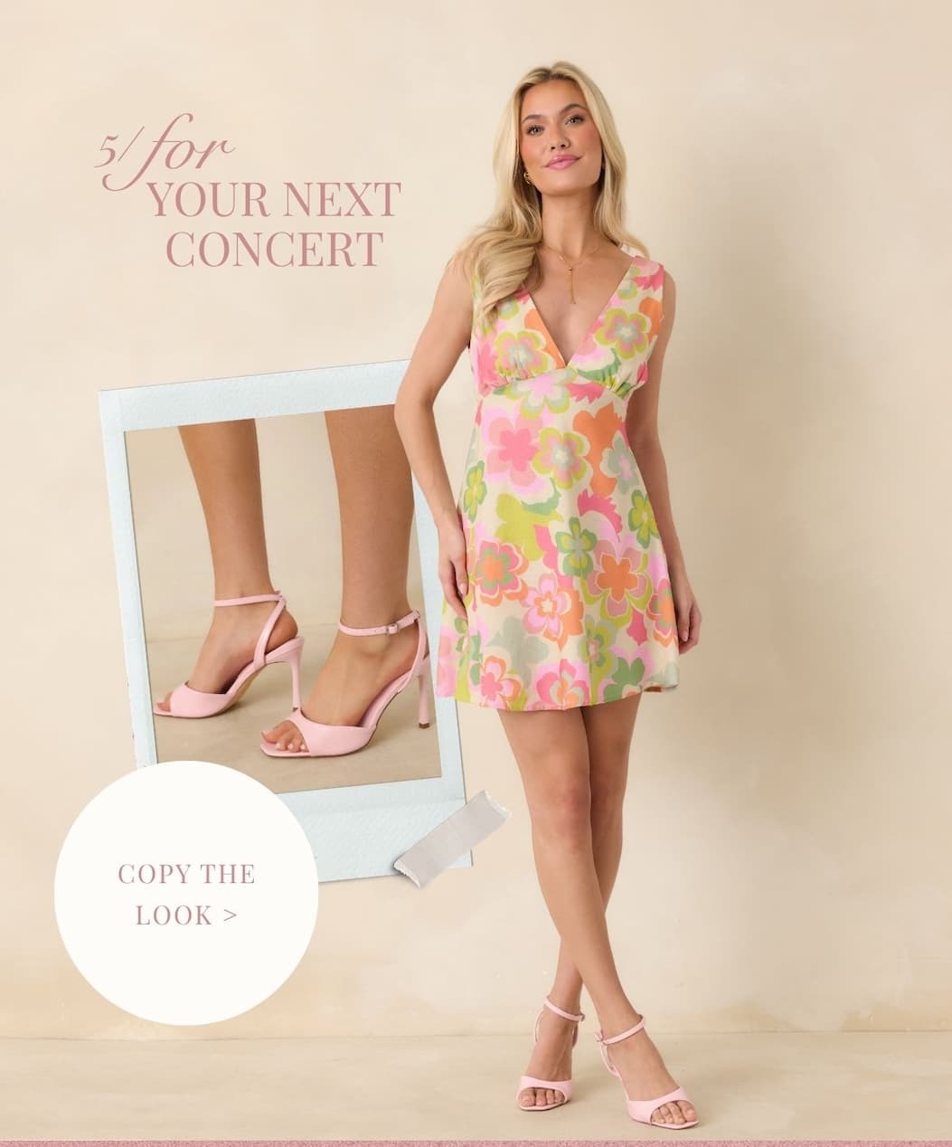 'For Your Next Concert. Copy the Look.' Model wearing a 
