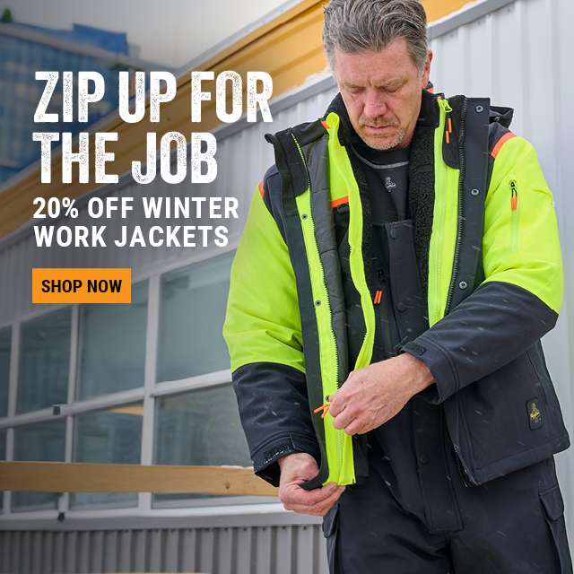 ZIP UP FOR THE JOB. 20% OFF Winter Work Jackets Shop now
