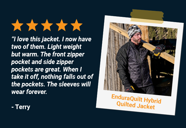 “I love this jacket. I now have two of them. Light weight but warm. The front zipper pocket and side zipper pockets are great. When I take it off, nothing falls out of the pockets. The sleeves will wear forever.