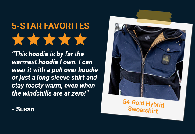 “This hoodie is by far the warmest hoodie I own. I can wear it with a pull over hoodie or just a long sleeve shirt and stay toasty warm, even when the windchills are at zero!”  - Susan